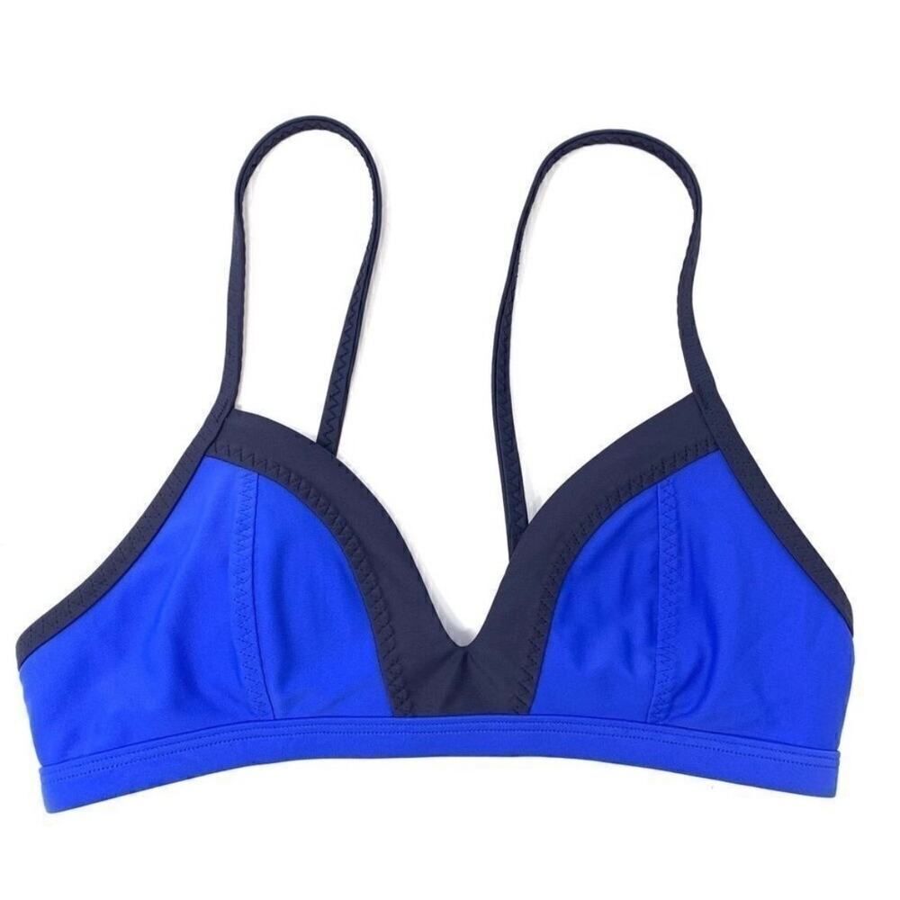 Athleta Bikini Top Blue Black Adjustable Straps Back Clasp Swim XS Sporty - Picture 1 of 5